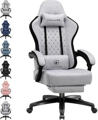 Gtplayer Fabric Gaming Chair With Footrest, Computer Chairs For Adults With Pocket Spring Cushion For Home Office, Forst Grey - image 1