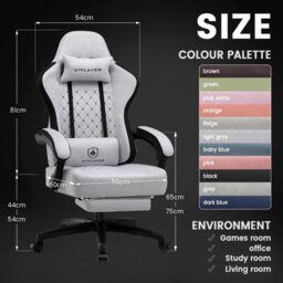 Gtplayer Fabric Gaming Chair With Footrest, Computer Chairs For Adults With Pocket Spring Cushion For Home Office, Forst Grey - thumbnail 3