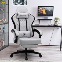 Gtplayer Fabric Gaming Chair With Footrest, Computer Chairs For Adults With Pocket Spring Cushion For Home Office, Forst Grey - thumbnail 2