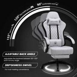Gtplayer Fabric Gaming Chair With Footrest, Computer Chairs For Adults With Pocket Spring Cushion For Home Office, Forst Grey - thumbnail 4