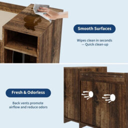 Brown Cat Litter Box Enclosure W/door And Storage Shelf Hidden Cabinet Wood End Table - thumbnail 4