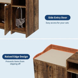 Brown Cat Litter Box Enclosure W/door And Storage Shelf Hidden Cabinet Wood End Table - thumbnail 3