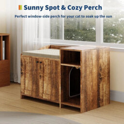 Brown Cat Litter Box Enclosure W/door And Storage Shelf Hidden Cabinet Wood End Table - thumbnail 6