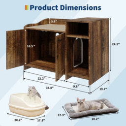 Brown Cat Litter Box Enclosure W/door And Storage Shelf Hidden Cabinet Wood End Table - thumbnail 2