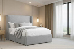 "Nexus Portofino Plush Divan, Silver, 54"" Winged Hb, No Drawers, Open Coil Mattress, Double" - thumbnail 1