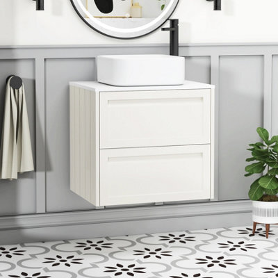 Royal Bathrooms Royal Bathroom Elmore 600mm Classic White Wall Mounted Bathroom Vanity Unit 2 Drawer Plain White Worktop With Elena Basin - image 1