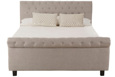 Orsina Contemporary Light Grey Double Ottoman Bed, Elegant Diamond Patterned Bedroom Bed, Ottoman Stud Detailed Bed - image 1
