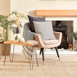 Off The Grain Solid  Wood Side Table With Steel Legs, Living Room Wooden End Table With Hairpin Legs - thumbnail 1