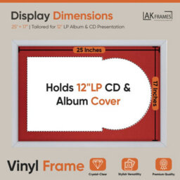 "AK Frames 25X17"" Silver Sleek Vinyl Record Frame With Crimson Mount For 12 Inch Lp Cover & Disc - Overlapped Design" - thumbnail 2