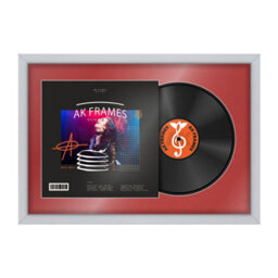 "AK Frames 25X17"" Silver Sleek Vinyl Record Frame With Crimson Mount For 12 Inch Lp Cover & Disc - Overlapped Design"