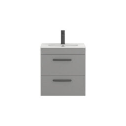 Royal Bathrooms Turin Indigo Grey Gloss 500mm Wall Hung Vanity Unit 2 Drawer With Minimalist Basin Sink & Matt Black Handles - thumbnail 6