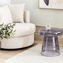 Beliani Aurora Home Tempered Glass Side Table 39 Cm Grey Tint, Round Accent End Table For Modern Decor - thumbnail 2