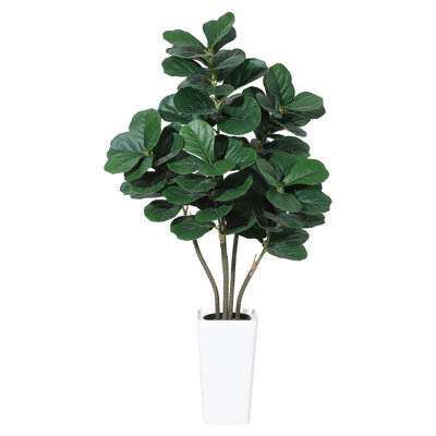 Artificial Fiddle Leaf Fig Tree With White Planter, Lifelike Faux Floor Plant With Silk Leaves, 150Cm Tall - image 1