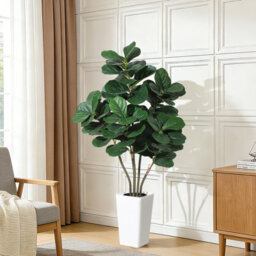 Artificial Fiddle Leaf Fig Tree With White Planter, Lifelike Faux Floor Plant With Silk Leaves, 150Cm Tall - thumbnail 3