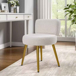 Cream Faux Fur Vanity Stool Chair With Metal Legs For Apartments Guest Rooms Home Chair - thumbnail 5