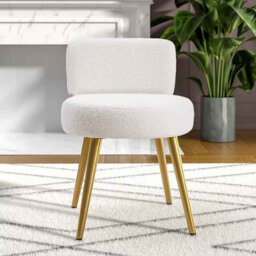 Cream Faux Fur Vanity Stool Chair With Metal Legs For Apartments Guest Rooms Home Chair - thumbnail 4