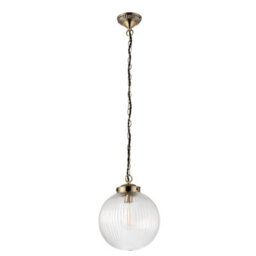 Anson Lighting Boston Pendant Light Finished In Antique Brass Plate And Clear Ribbed Glass - thumbnail 2