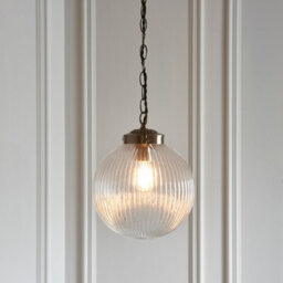 Anson Lighting Boston Pendant Light Finished In Antique Brass Plate And Clear Ribbed Glass - thumbnail 1