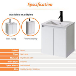 Plum&clay Romeo Matt White Wall Hung Vanity Unit & Basin Set (W)500mm - thumbnail 4