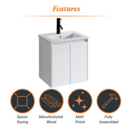 Plum&clay Romeo Matt White Wall Hung Vanity Unit & Basin Set (W)500mm - thumbnail 5
