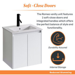Plum&clay Romeo Matt White Wall Hung Vanity Unit & Basin Set (W)500mm - thumbnail 3