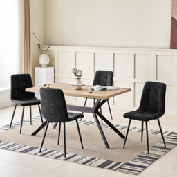 Longtoo Set Of 4 Linen Upholstered Dining Chairs With High Back And Modern Design,black - thumbnail 1