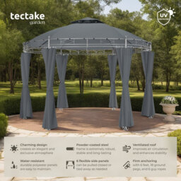 Tectake Gazebo Siana - 3.5 M Diameter, Water-Repellent, 6 Side Panels, Double Roof System   350 X 280 Cm - Anthracite - thumbnail 2
