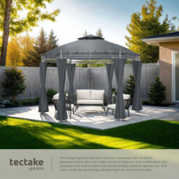 Tectake Gazebo Siana - 3.5 M Diameter, Water-Repellent, 6 Side Panels, Double Roof System   350 X 280 Cm - Anthracite - thumbnail 4