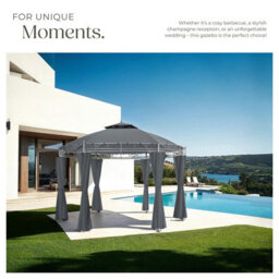 Tectake Gazebo Siana - 3.5 M Diameter, Water-Repellent, 6 Side Panels, Double Roof System   350 X 280 Cm - Anthracite - thumbnail 8