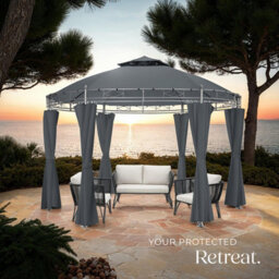 Tectake Gazebo Siana - 3.5 M Diameter, Water-Repellent, 6 Side Panels, Double Roof System   350 X 280 Cm - Anthracite - thumbnail 9