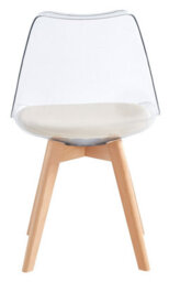 Nordlys Set Of 4 Transparent Dining Chairs With Wooden Legs And Beige Seats Modern Design Style Dining Room - thumbnail 7