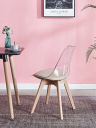 Nordlys Set Of 4 Transparent Dining Chairs With Wooden Legs And Beige Seats Modern Design Style Dining Room - thumbnail 4