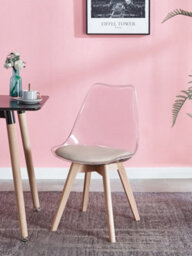 Nordlys Set Of 4 Transparent Dining Chairs With Wooden Legs And Beige Seats Modern Design Style Dining Room - thumbnail 3