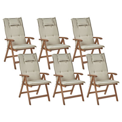 Beliani Set Of 6 Garden Chairs With Cushions Amantea Acacia Wood Taupe - image 1