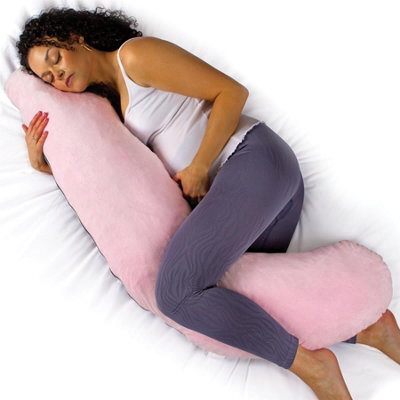 Aamira L Shaped Pregnancy Pillow Pink & Dark Grey, 145X55X20Cm Shredded Memory Foam Full Body Maternity Cushion For Sleeping - image 1