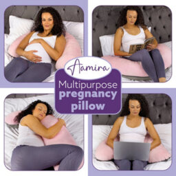 Aamira L Shaped Pregnancy Pillow Pink & Dark Grey, 145X55X20Cm Shredded Memory Foam Full Body Maternity Cushion For Sleeping - thumbnail 8