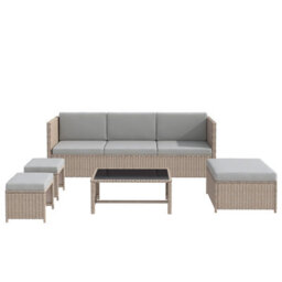 Fenchilin Garden Sofa Set Rattan Patio Furniture Sofa With Table, Stools Lounge Set Khaki - thumbnail 6