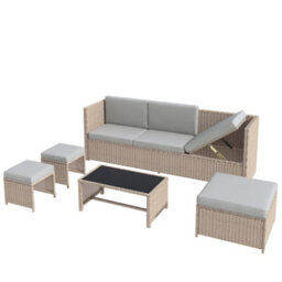 Fenchilin Garden Sofa Set Rattan Patio Furniture Sofa With Table, Stools Lounge Set Khaki - thumbnail 8