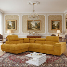 Torezio Corner Sofa Bed With Adjustable Headrests Bedding Storage Polyurethane Foam Wave Springs 274X203Cm Mustard Left - thumbnail 1