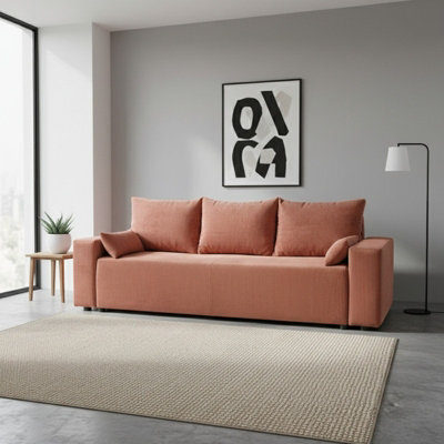 Sofa Bed With Storage Wooden Legs Polyurethane Foam Wave Springs Upholstered Living Room Sofa Pink - image 1