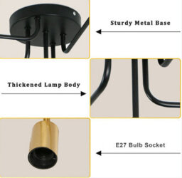 Modern Ceiling Light 5 Lights Sputnik E27 Black Metal Chandelier - thumbnail 3
