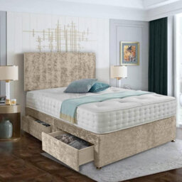 Dining Tables Classic Premium Fabric Divan Bed , 2 Drawers (Same Side) - King - Champagne Cruhsed Velvet - thumbnail 4