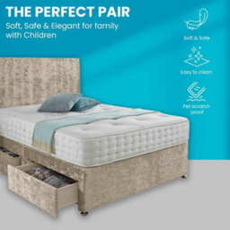 Dining Tables Classic Premium Fabric Divan Bed , 2 Drawers (Same Side) - King - Champagne Cruhsed Velvet - thumbnail 2