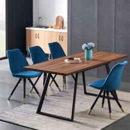 Life Interiors Set Of 2 Blue Sofia Ergonomic Modern Dining Chairs Upholstered In Velvet, Metal Legs With Gold End Tips - thumbnail 9