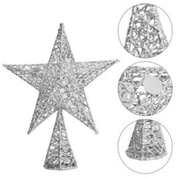 Living And Home Silver Glittered Wrought Iron Christmas Tree Topper Xmas Star Ornament Home Decor 20Cm W X 30Cm H - thumbnail 5