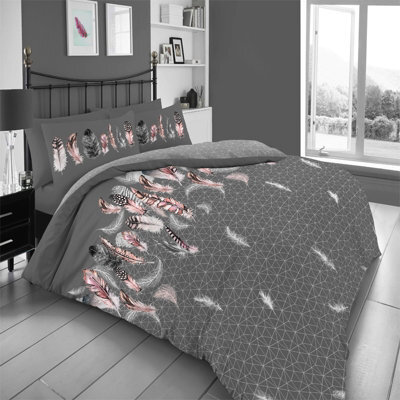 Gc Gaveno Cavailia Downy Dreams Duvet Cover Bedding Set Grey Single 2Pc With Reversible Geometric Printed Quilt Cover - image 1