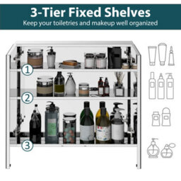 Homcom Bathroom Cabinet Double Door Wall Mounted Mirror Stainless Steel - thumbnail 6