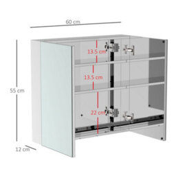 Homcom Bathroom Cabinet Double Door Wall Mounted Mirror Stainless Steel - thumbnail 3
