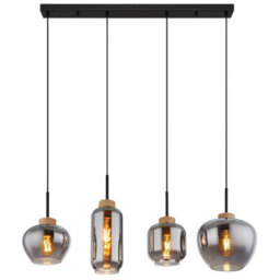 Luminosa Lighting Luminosa Matt Bar Pendant Ceiling Light Matt Black Smoke Glass Shade 4X E27 - thumbnail 3