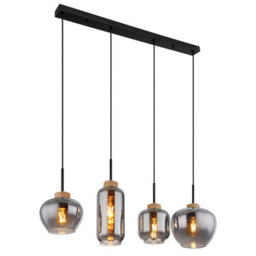 Luminosa Lighting Luminosa Matt Bar Pendant Ceiling Light Matt Black Smoke Glass Shade 4X E27